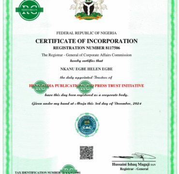 Incorporated Trustees Certificate for NGO, Union, and Association registration in Nigeria