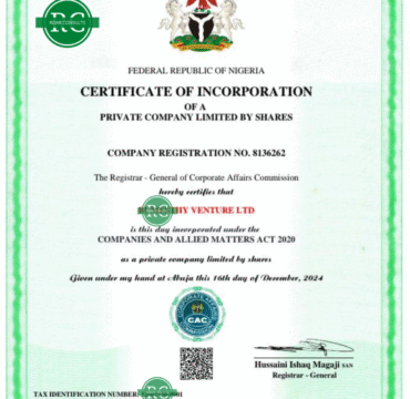 CAC Certificate of Incorporation for Business Name upgrade to Private Limited Company (LTD) in Nigeria}
