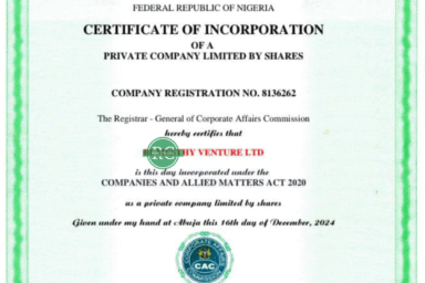 CAC Certificate of Incorporation for Business Name upgrade to Private Limited Company (LTD) in Nigeria}
