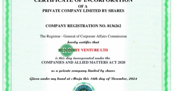 upgrade-from-business-name-to-limited CAC Certificate of Incorporation for Business Name upgrade to Private Limited Company (LTD) in Nigeria}