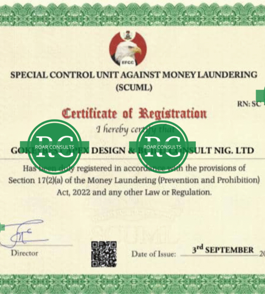 SCUML certificate for business compliance in Nigeria